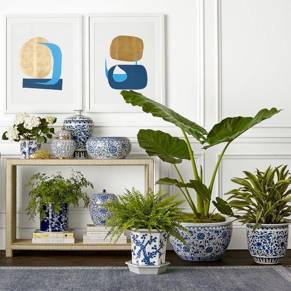 Blue and White Ceramic Planter, Floral Williams Sonoma