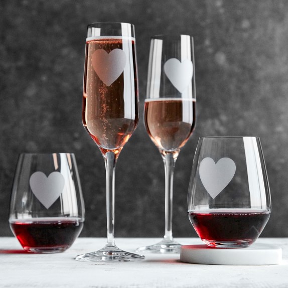 Valentine's Day Etched Heart Champagne Flutes Williams Sonoma
