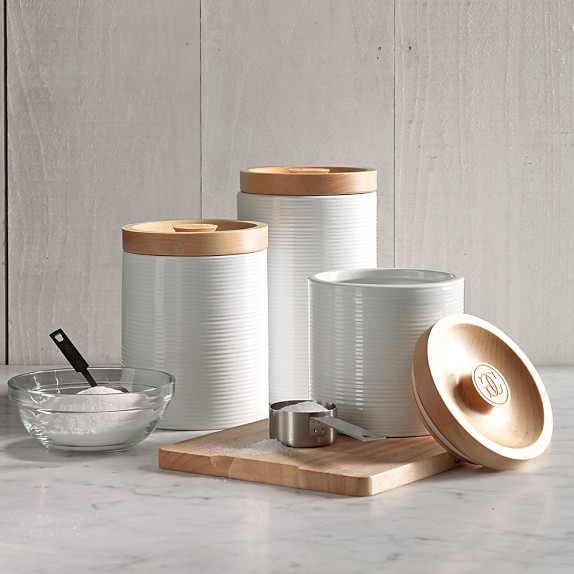 Williams Sonoma Ribbed Canister with Maple Lid Williams Sonoma