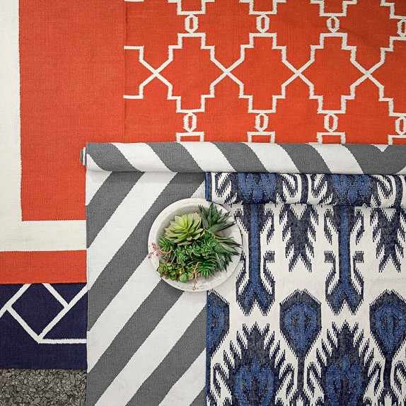 Multi Color Ikat Indoor/Outdoor Rug, Navy Williams Sonoma