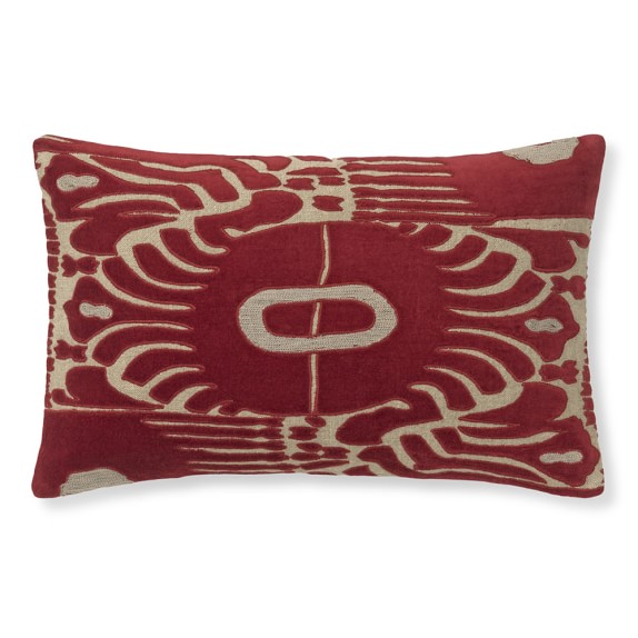 Velvet Ikat Applique Lumbar Pillow Cover, Red/Natural Williams Sonoma
