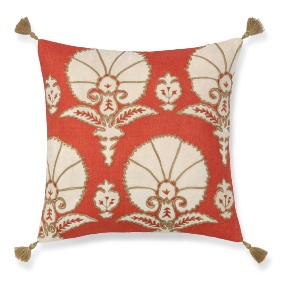 Ottoman Floral Velvet Applique Pillow Cover, Coral Williams Sonoma