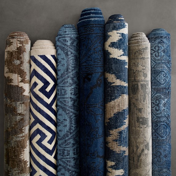 Interlock Key Hand Knotted Rug, Navy/White Williams Sonoma