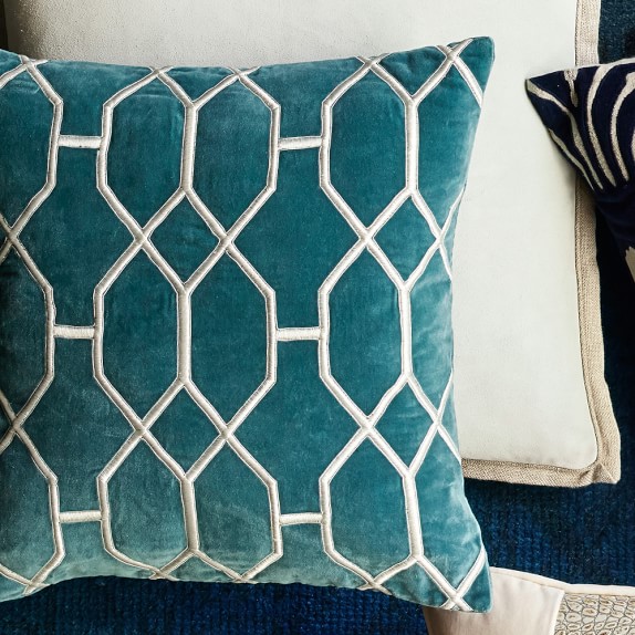 Geometric Embroidered Velvet Pillow Cover, Blue Williams Sonoma