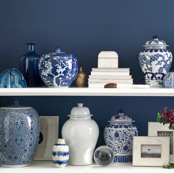 Blue & White Ginger Jar with Lid, 16" Urn | Williams Sonoma