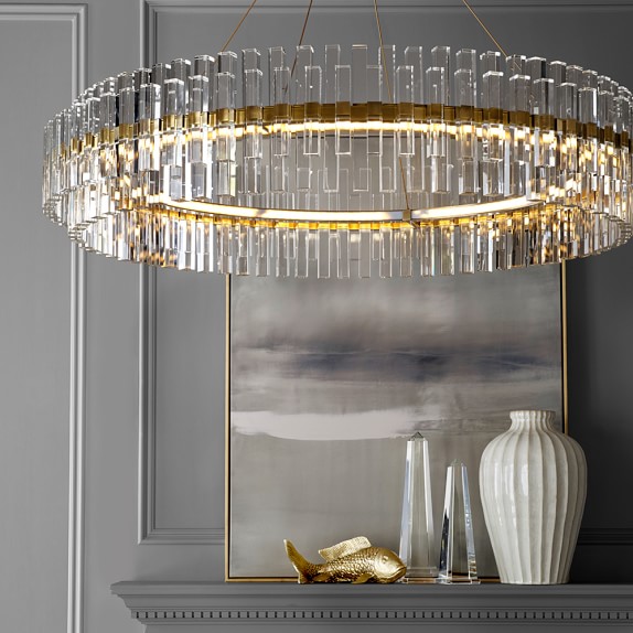 Phoebe 48" Round Crystal Chandelier, Antique Brass ...