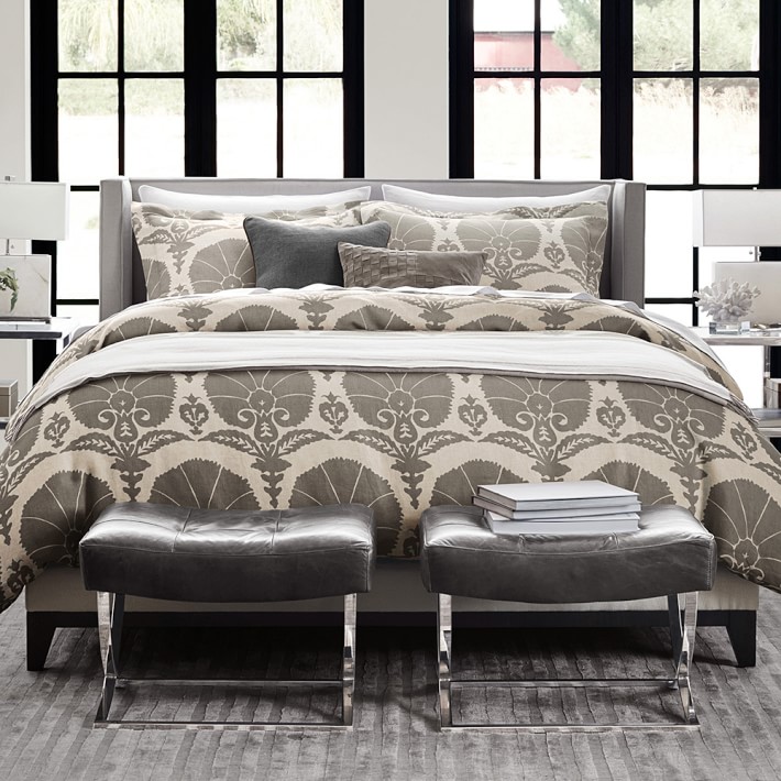 Printed Ottoman Fl Linen Bedding Natural Williams Sonoma