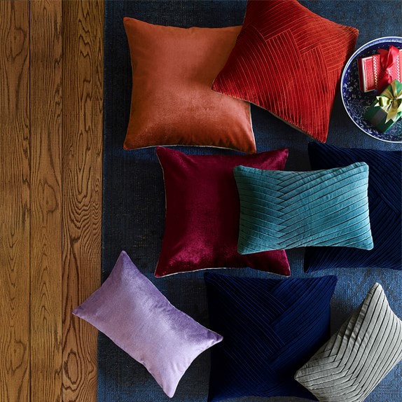 Pleated Velvet Lumbar Pillow Cover, Peacoat Williams Sonoma
