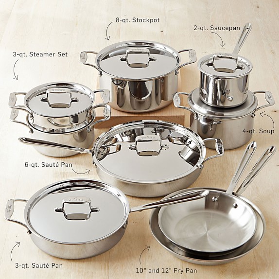 AllClad d5 StainlessSteel 15Piece Cookware Set Williams Sonoma