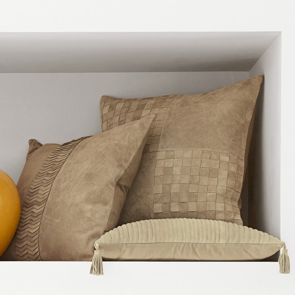 Suede Quilted Pillow Cover with Tassels, Beige Williams Sonoma