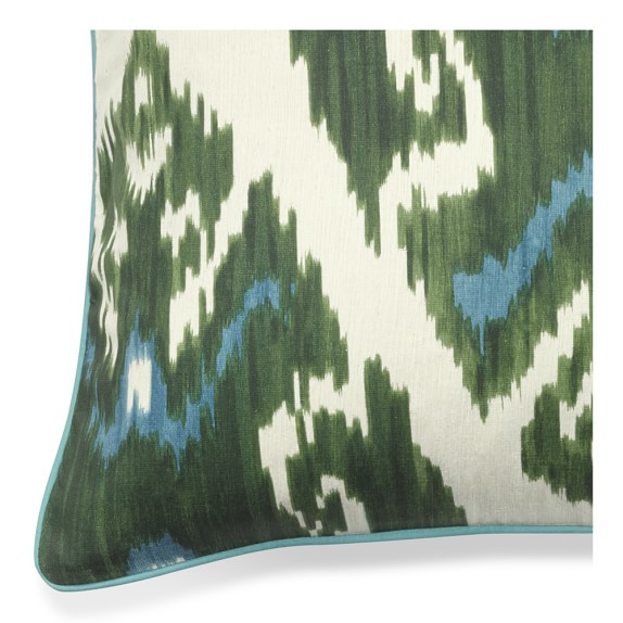 Silk Ikat with Piping Pillow Cover, Green Williams Sonoma