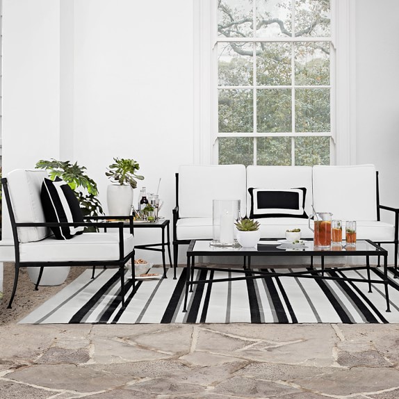 Strata Stripe Indoor/Outdoor Rug, Black Williams Sonoma