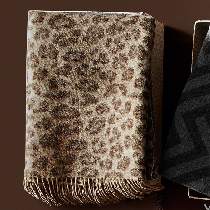 cheetah patterned jacquard cashmere throw brown williams sonoma
