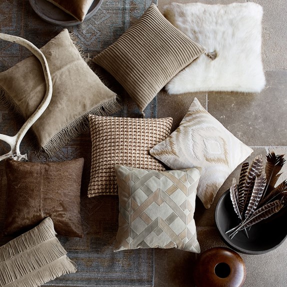 Fringe Edge Suede Pillow Cover, Beige Williams Sonoma