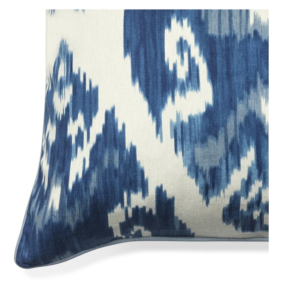 Silk Ikat with Piping Pillow Cover, Blue Williams Sonoma