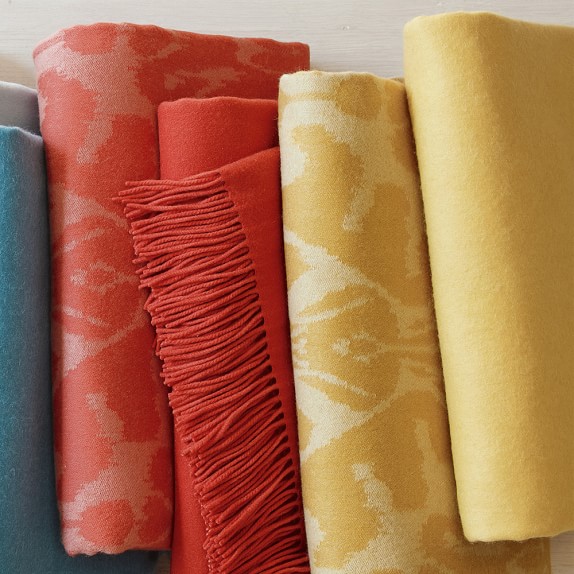 Samarkand Ikat Jacquard Cashmere Throw, Spring Tulip/Blush Williams