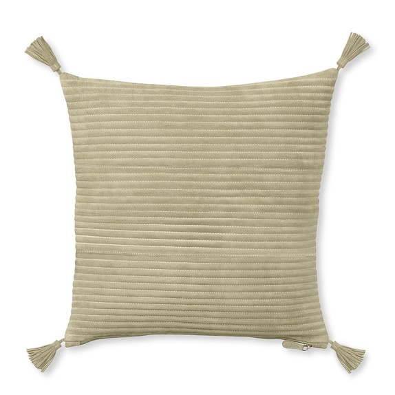 Suede Quilted Pillow Cover with Tassels, Beige Williams Sonoma