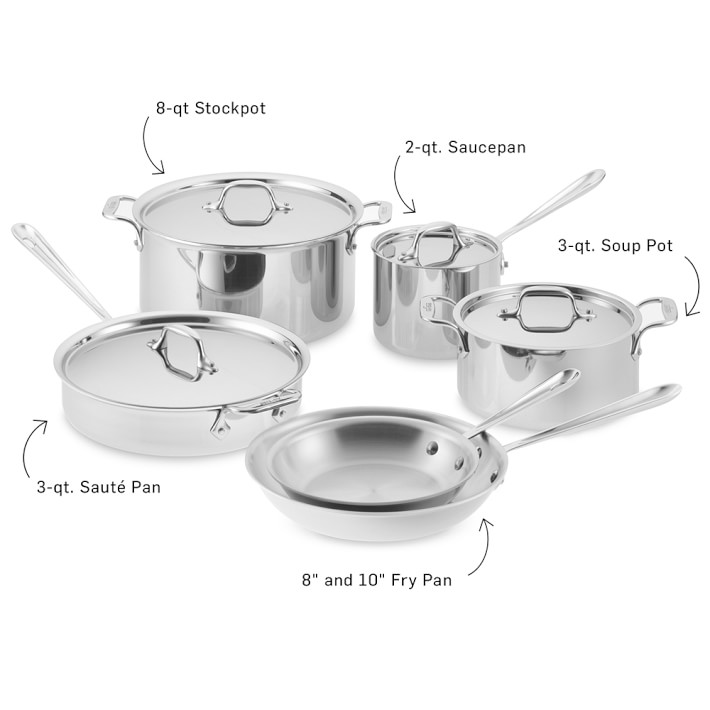 All Clad D3 Tri Ply Stainless Steel 10 Piece Cookware Set Williams All Clad D3 Tri Ply Stainless Steel 10 Piece Cookware Set Williams Sonoma
