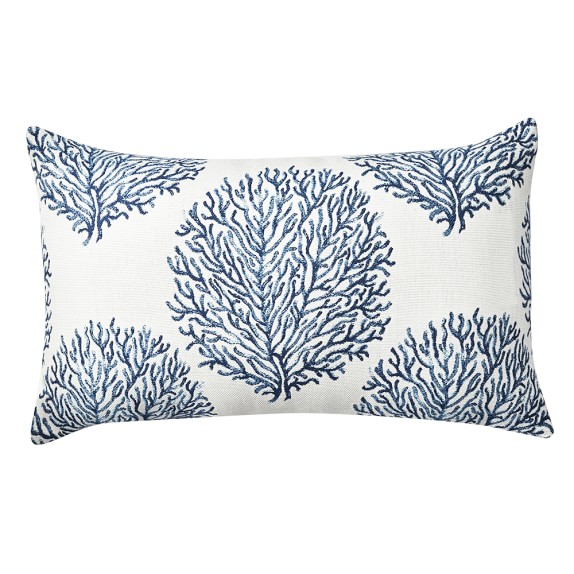 Sunbrella Outdoor Coral Reef Jacquard Lumbar Pillow, Navy Williams Sonoma