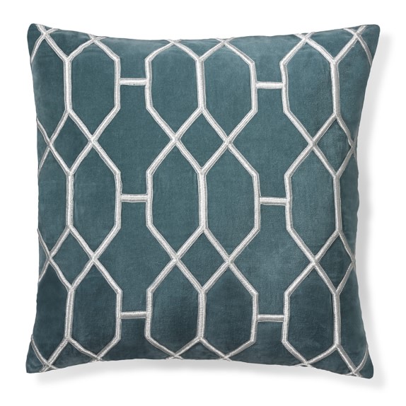 Geometric Embroidered Velvet Pillow Cover, Blue Williams Sonoma