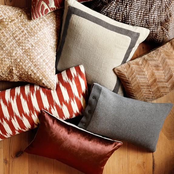 Herringbone Suede Pillow Cover with Linen Backing Williams Sonoma