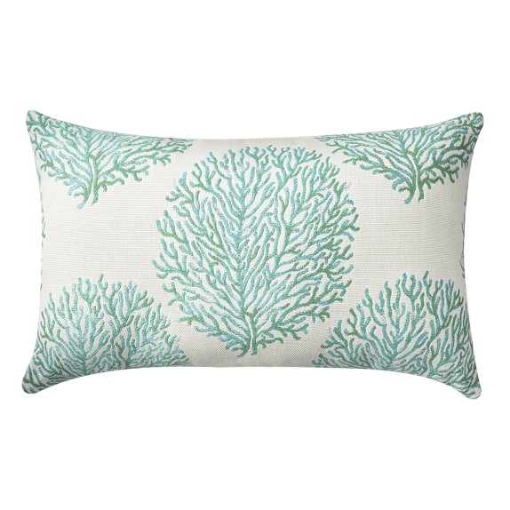 Sunbrella Outdoor Coral Reef Jacquard Lumbar Pillow, Aruba Williams