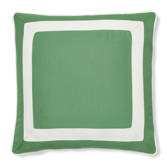 Sunbrella Outdoor Solid Pillow Cover with White Border, Emerald Williams Sonoma