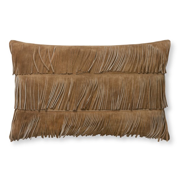 All Over Fringe Suede Lumbar Pillow Cover, Saddle Williams Sonoma