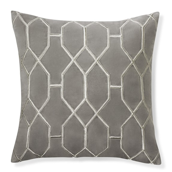 Geometric Embroidered Velvet Pillow Cover, Gray Williams Sonoma