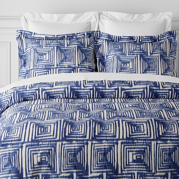 Printed Ikat Grid Bedding, Navy Williams Sonoma