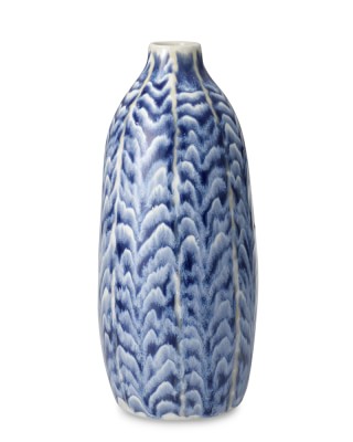 Ceramic Herringbone Vase, Tall, Blue