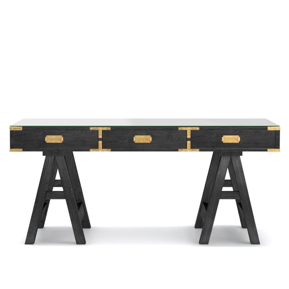 Campaign Desk, Black Williams Sonoma Campaign Desk, Oak, Artisanal Black, Antique Brass - Campaign Desk, Black Williams Sonoma