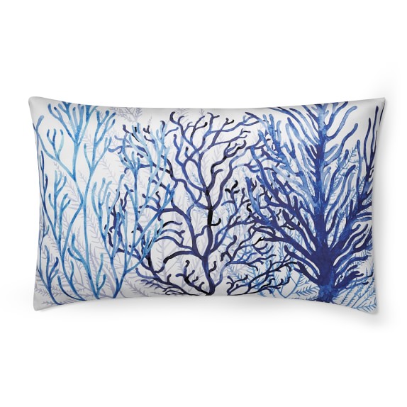 Coral Reef Printed Silk Lumbar Pillow Cover, Blue Williams Sonoma