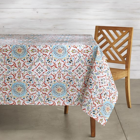 Iznik Oilcloth Outdoor Tablecloth With Umbrella Hole Williams Sonoma Iznik Oilcloth Outdoor Tablecloth With Umbrella Hole