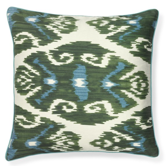 Silk Ikat with Piping Pillow Cover, Green Williams Sonoma