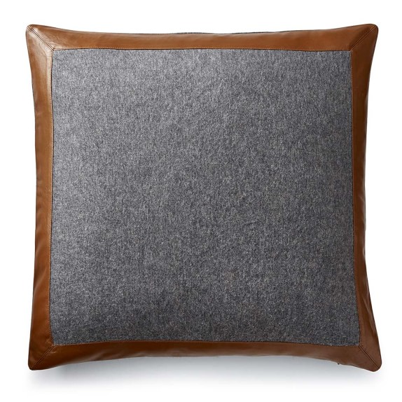 Cashmere and Leather Pillow Cover, Grey Williams Sonoma