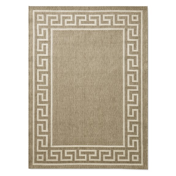 Faux Natural Greek Key Indoor/Outdoor Rug, Angora/Gray Williams Sonoma