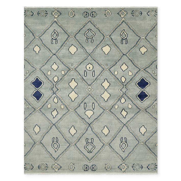 Amina Hand Knotted Rug, 6x9', Glacier Blue