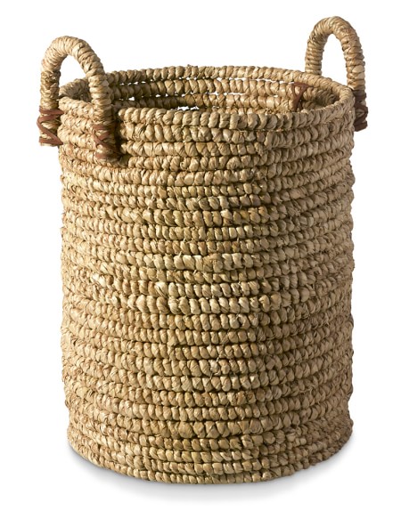 Woven Seagrass Basket with Leather | Williams Sonoma