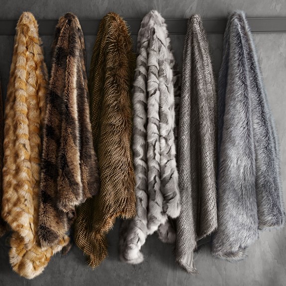 Faux Fur Throw Grey Fox Williams Sonoma Roll Over Image To Zoom