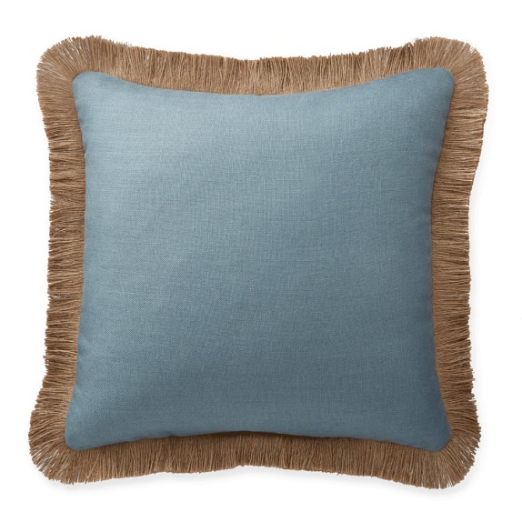 AERIN Jute Fringe Linen Pillow Cover, Slate Williams Sonoma