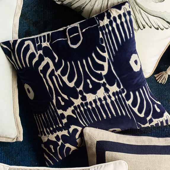 Velvet Ikat Applique Pillow Cover Navy Natural Williams Sonoma