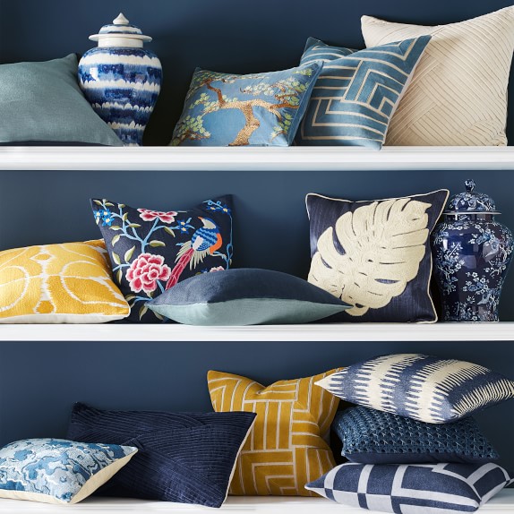 Bonzai Zardozi Lumbar Pillow Cover, Riviera Blue Williams Sonoma