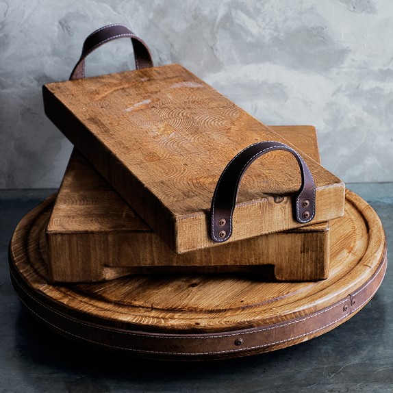 Rustic Rectangular Tray with Leather Handles Williams Sonoma