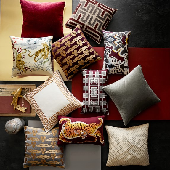 Velvet Pillow Cover With Greek Key Trim Grey Williams Sonoma Roll Over Image To Zoom