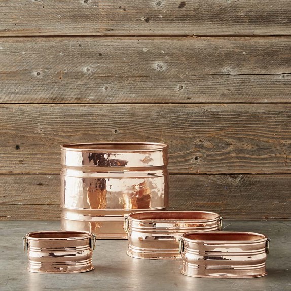 Copper Oval Ribbed Planter Williams Sonoma