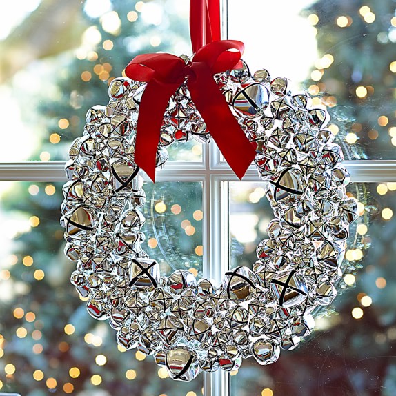 Silver Jingle Bell Wreath Williams Sonoma Roll Over Image To Zoom