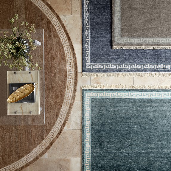 Greek Key Border Round Hand Knotted Rug, Hickory Williams Sonoma