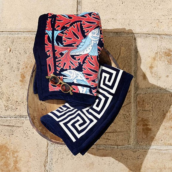 Greek Key Border Beach Towel, Navy Williams Sonoma