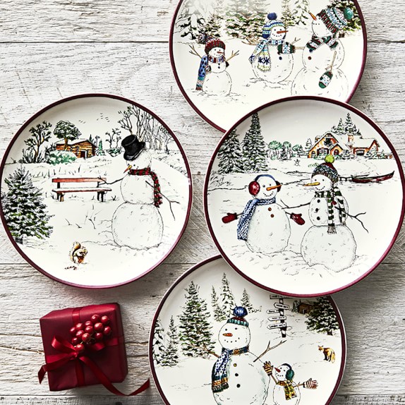 snowman salad plates set
